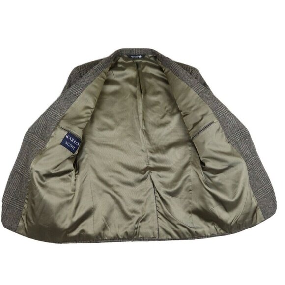 WARREN SCOTT - MEN'S BROWN PLAID 100% WOOL TWEED SPORT COAT BLAZER JACKET- 44R - Picture 4 of 7